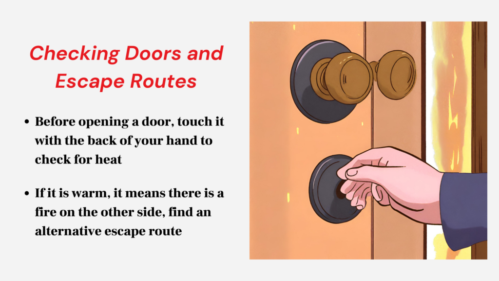 fire safety: checking doors and escape routes infographic